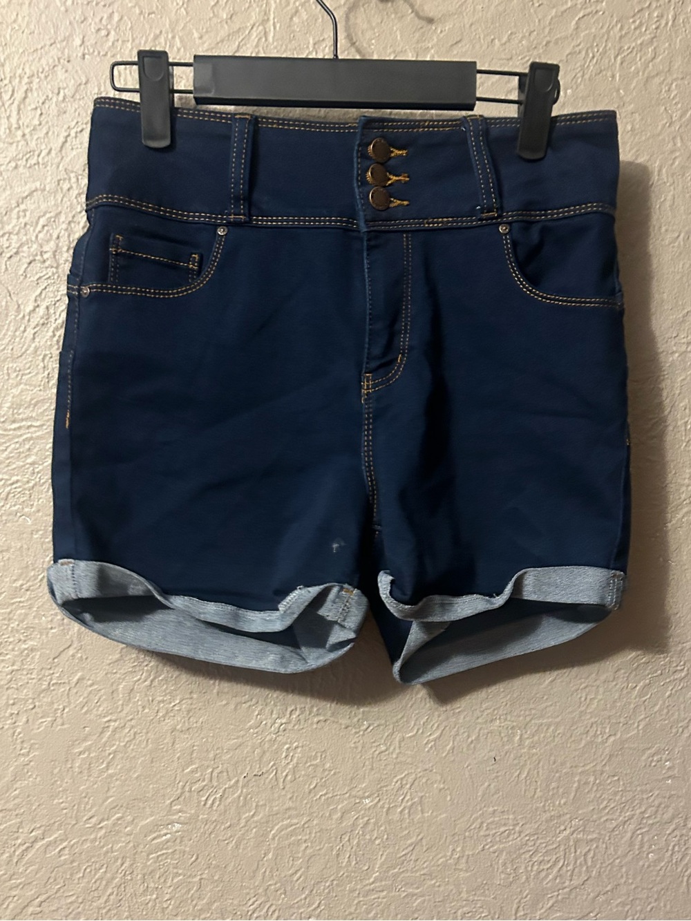 Wax Jean Dark Navy High-Rise Roll Cuff Shorts